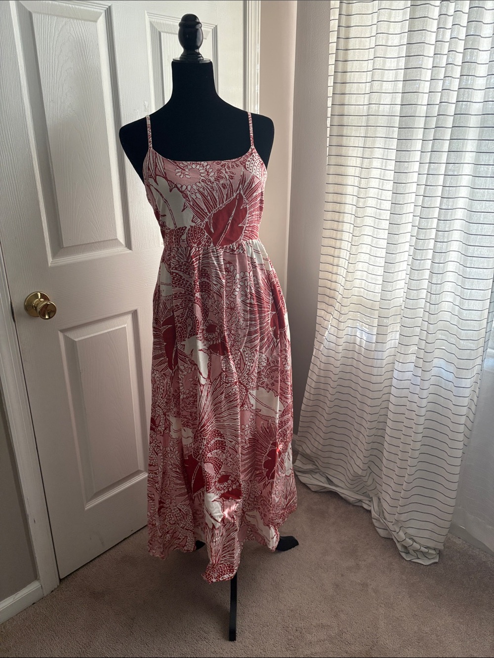 Japna Red & White Floral Maxi Dress with Spaghetti Straps